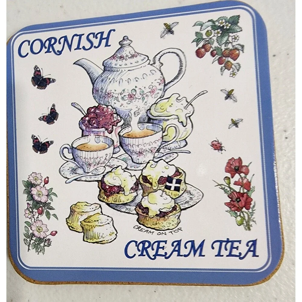 6 Cornish Cream Tea Coasters Tea Set With Desserts Cork Back